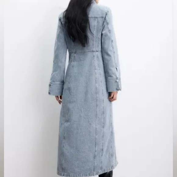 H&M denim maxi dress front buttons denim blue washed sz M BNWT - Picture 4 of 13